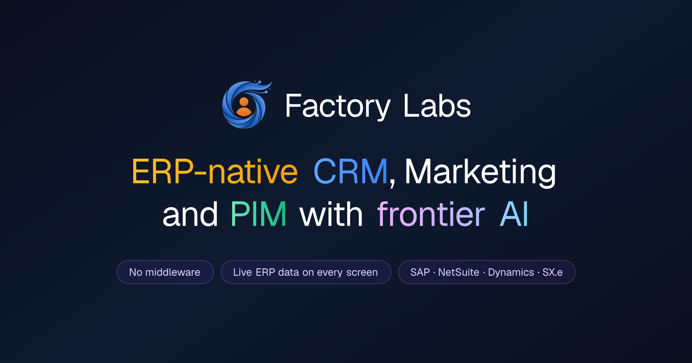 ERP-native CRM, Marketing and PIM with frontier AI · Factory Labs